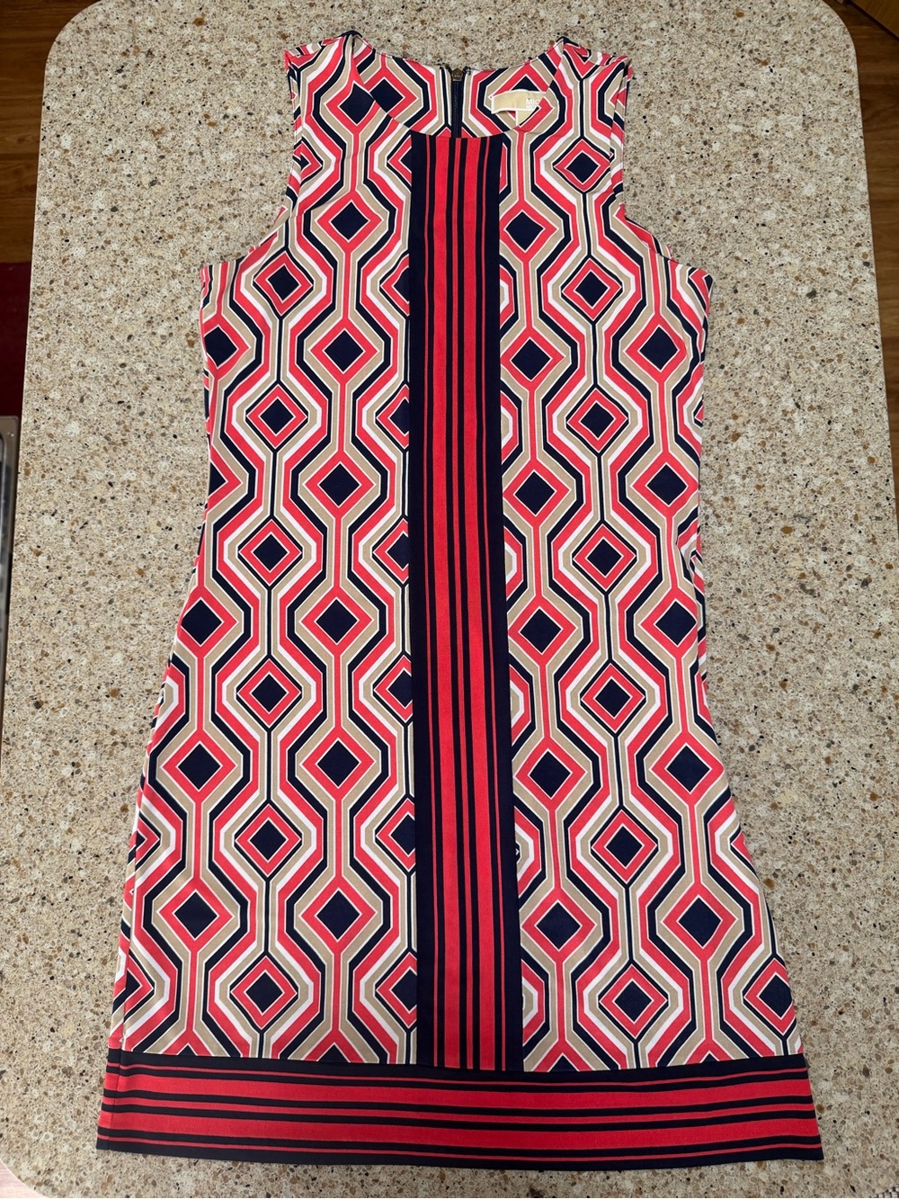 Michael Kors Coral and Navy Geometric Sleeveless Shift Dress